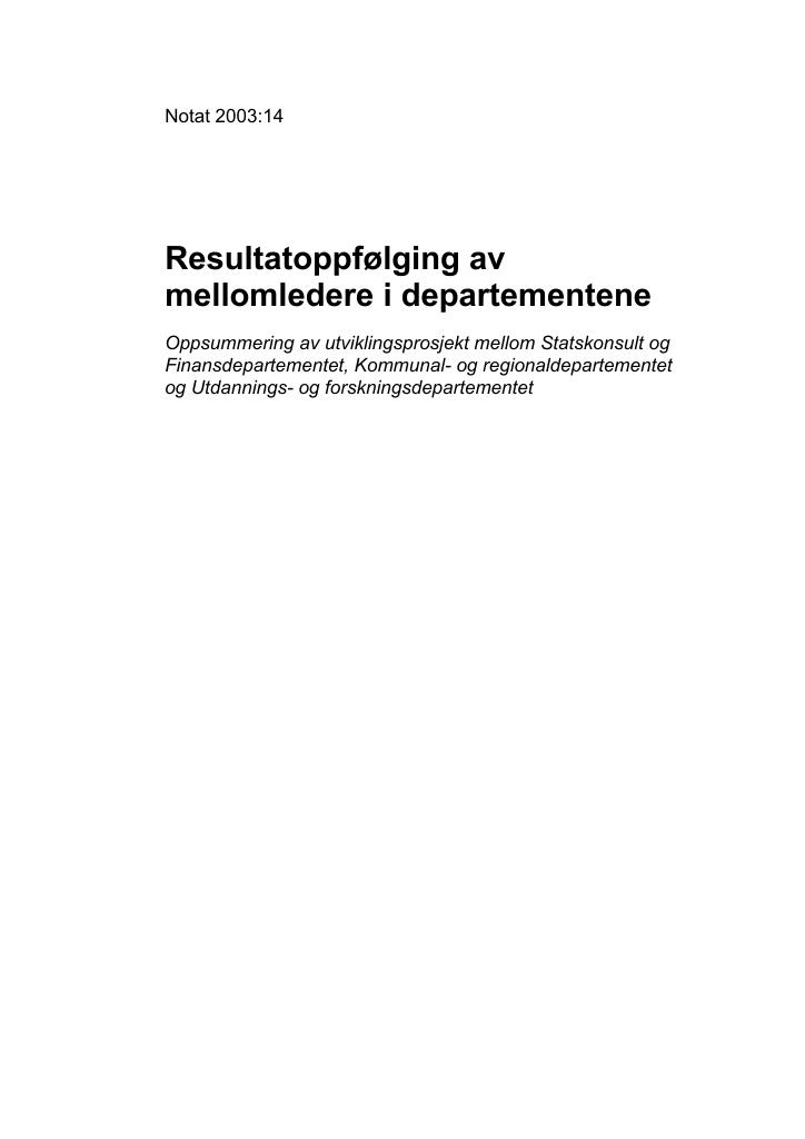 Forsiden av dokumentet Resultatoppfolging av mellomledere i departementene