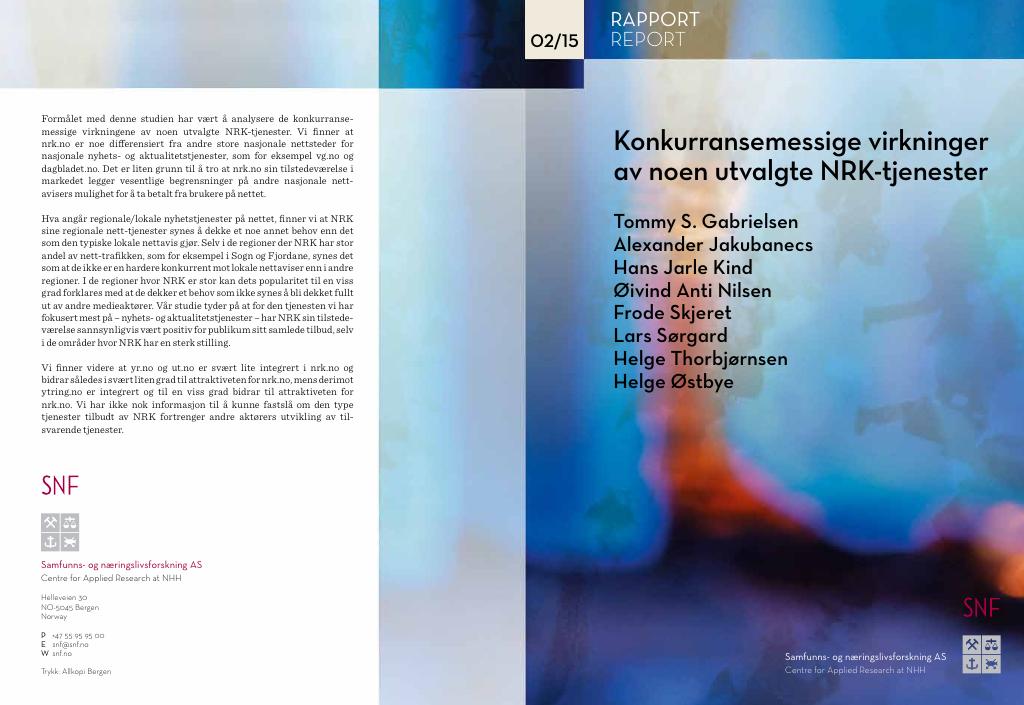 Forsiden av dokumentet Konkurransemessige virkninger av noen utvalgte NRK-tjenester
