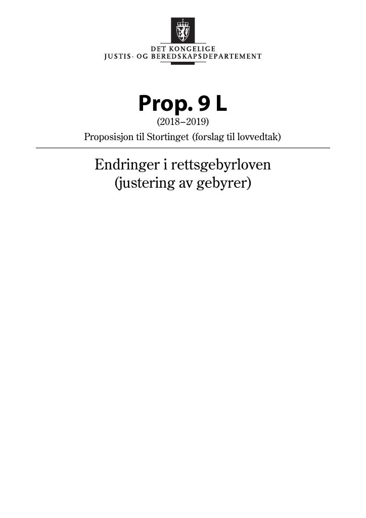 Forsiden av dokumentet Prop. 9 L (2018–2019)