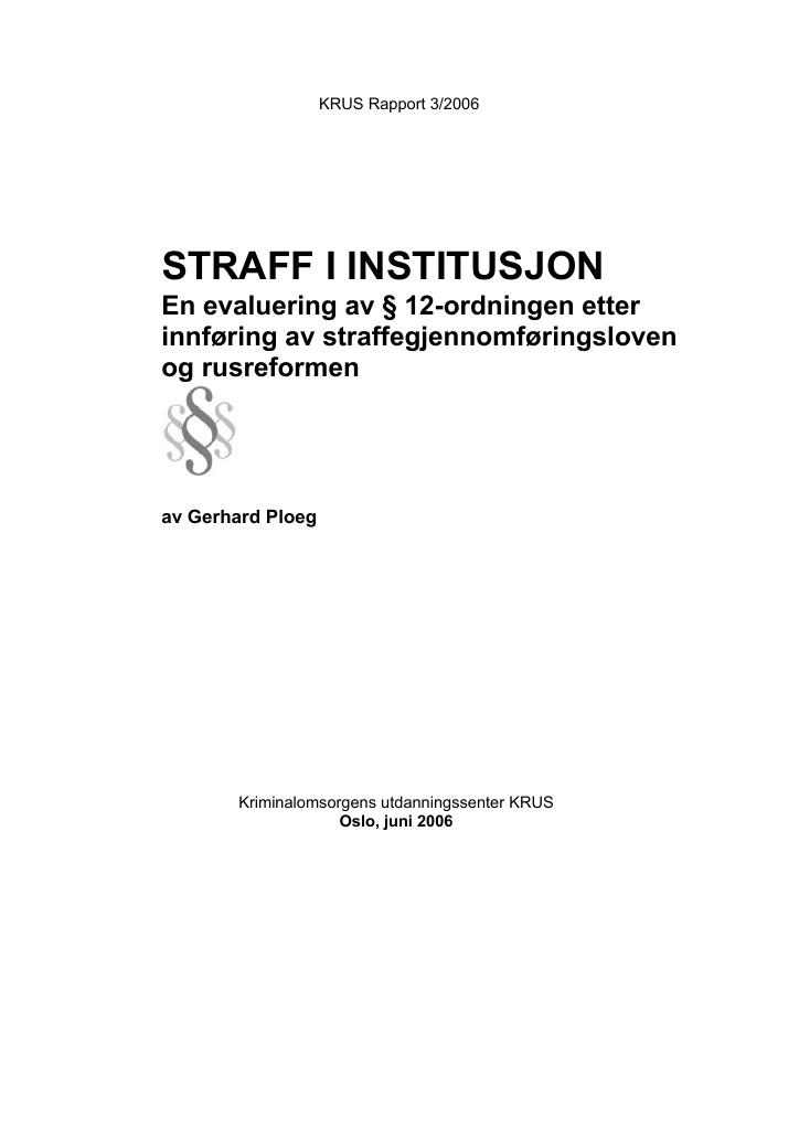 Forsiden av dokumentet Straff i institusjon