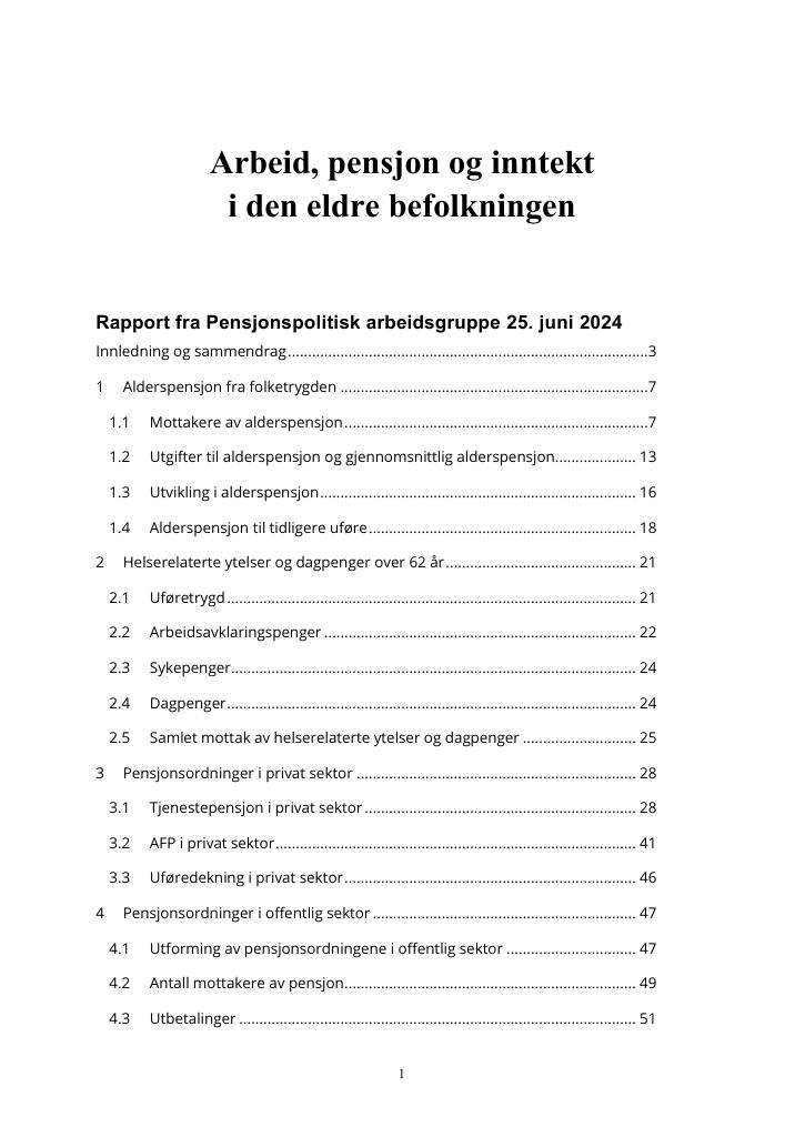 Forsiden av dokumentet Arbeid, pensjon og inntekt i den eldre befolkningen - 2024