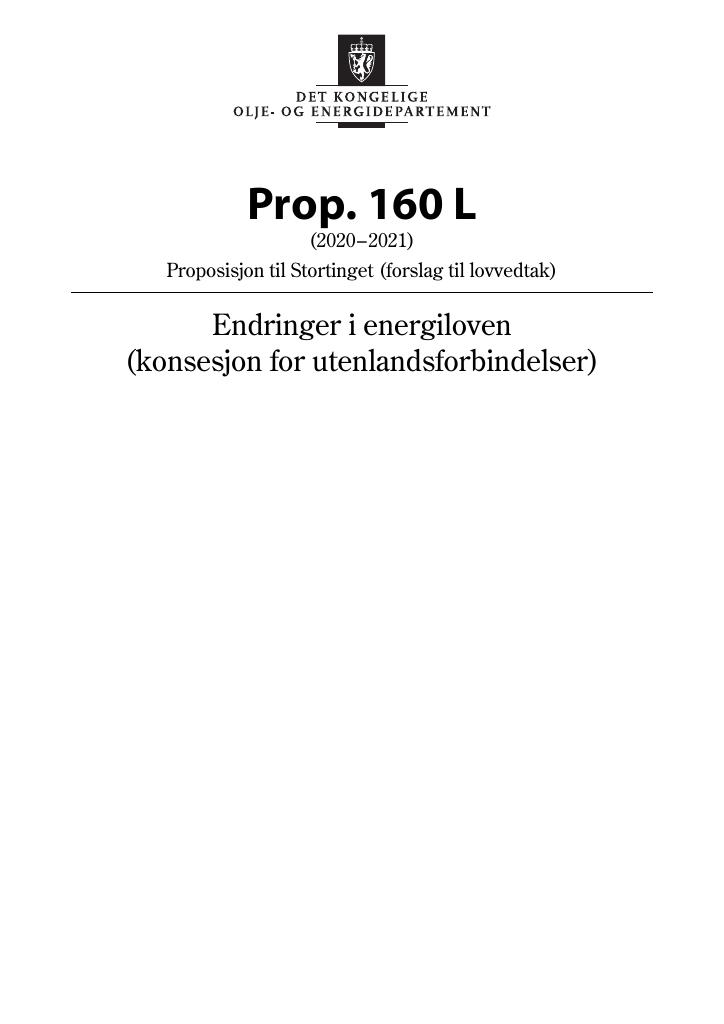 Forsiden av dokumentet Prop. 160 L (2020–2021)