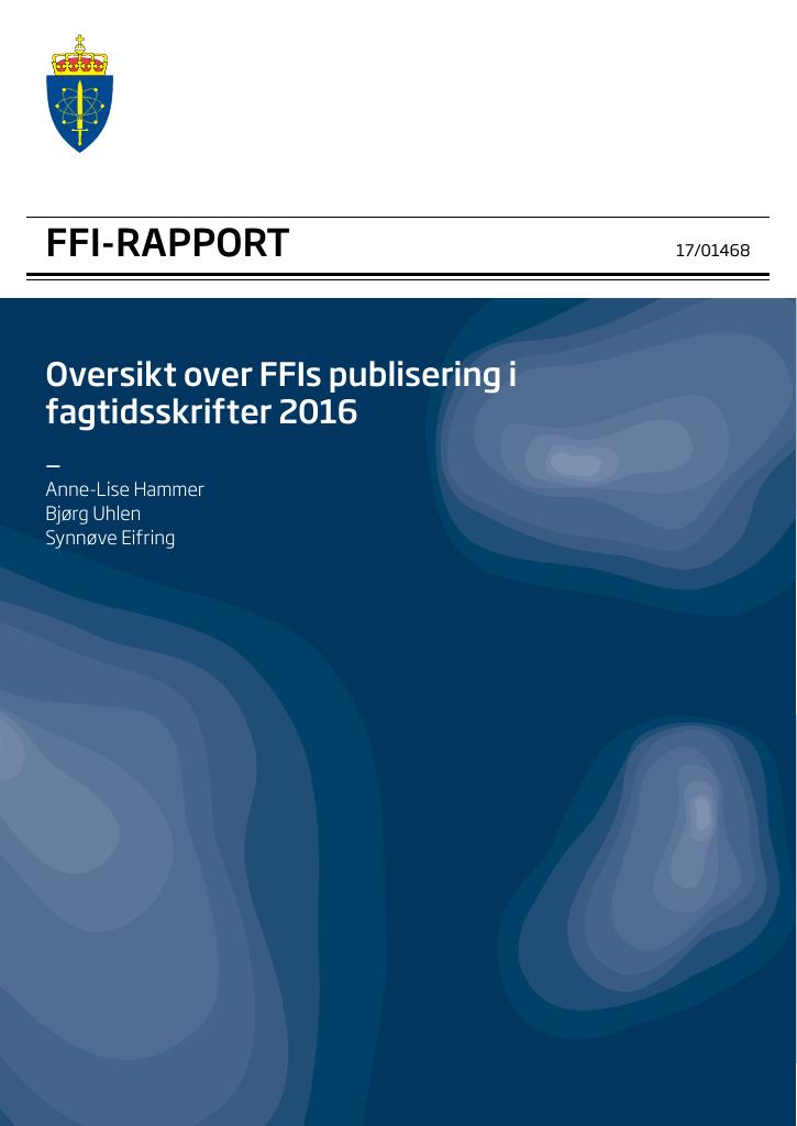 Forsiden av dokumentet Oversikt over FFIs publisering i fagtidsskrifter 2016