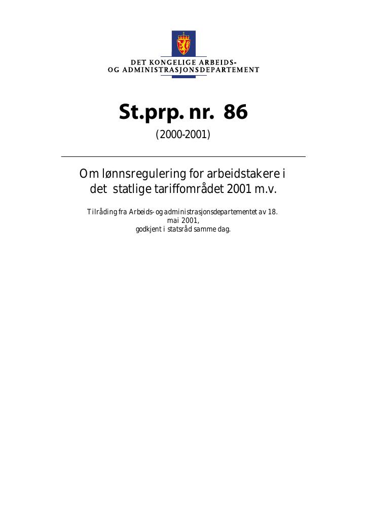 Forsiden av dokumentet St.prp. nr. 86 (2000-2001)