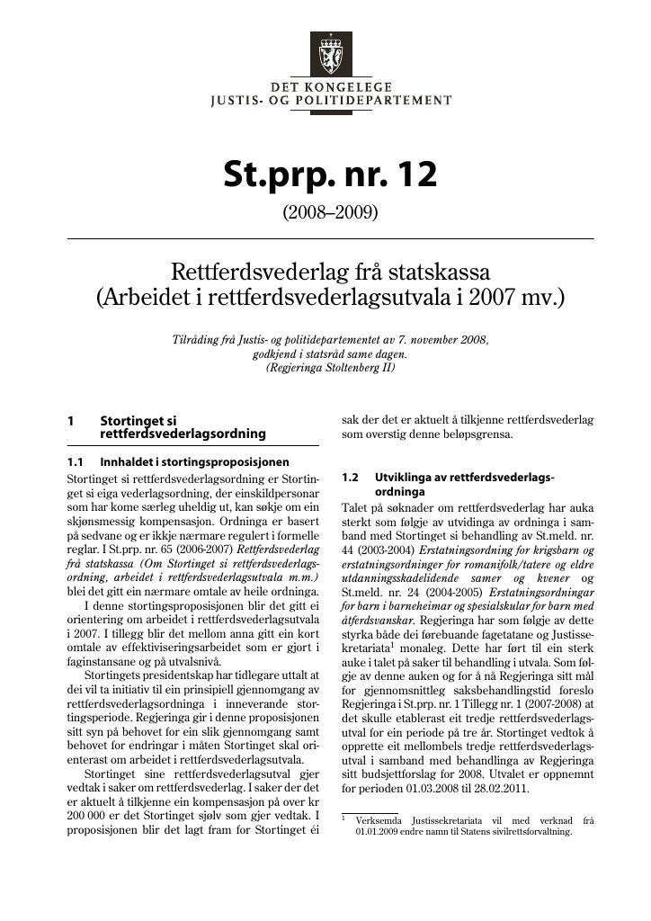 Forsiden av dokumentet St.prp. nr. 12 (2008-2009)