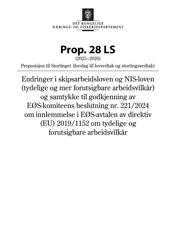 Forsiden av dokumentet Prop. 28 LS (2025–2026)