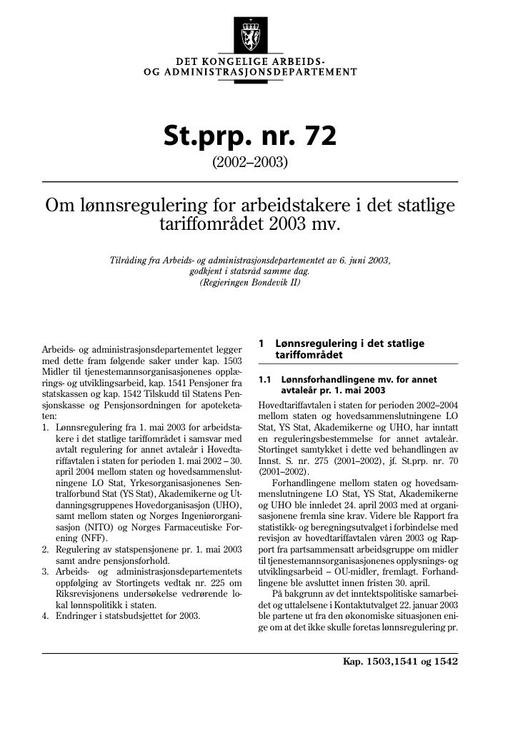 Forsiden av dokumentet St.prp. nr. 72 (2002-2003)