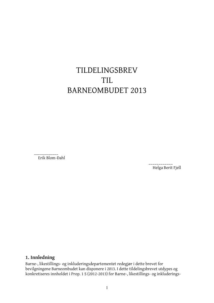 Forsiden av dokumentet Tildelingsbrev 2013