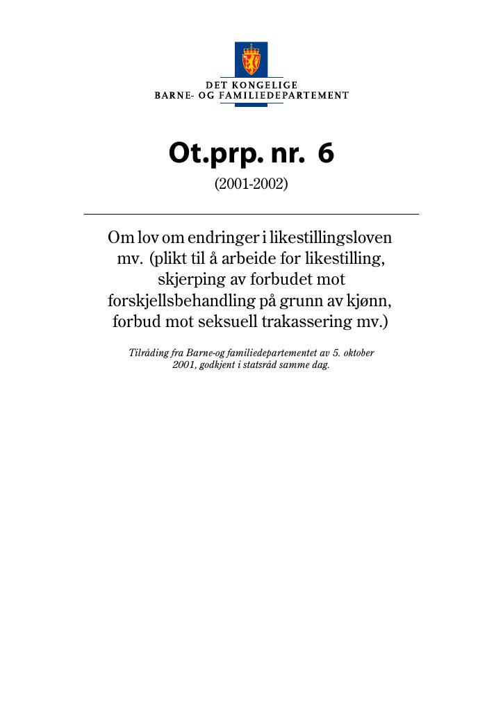 Forsiden av dokumentet Ot.prp. nr. 6 (2001-2002)