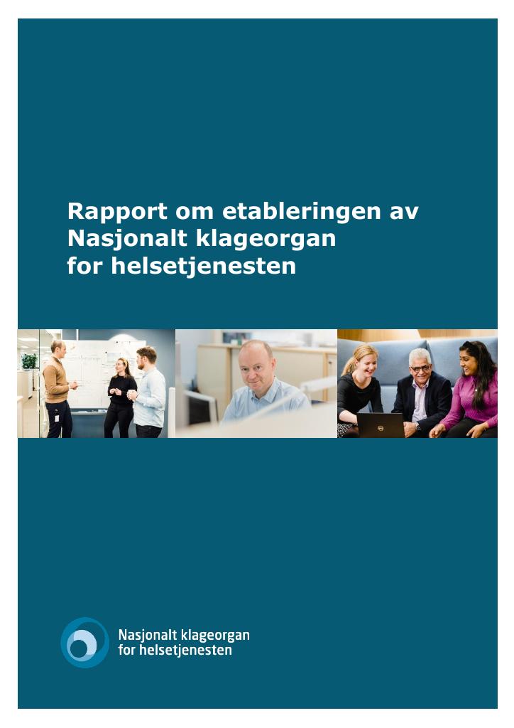 Forsiden av dokumentet Rapport om etableringen av Nasjonalt klageorgan for helsetjenesten