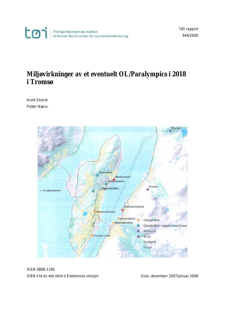 Forsiden av dokumentet Miljøvirkninger av et eventuelt OL/Paralympics i 2018 i Tromsø