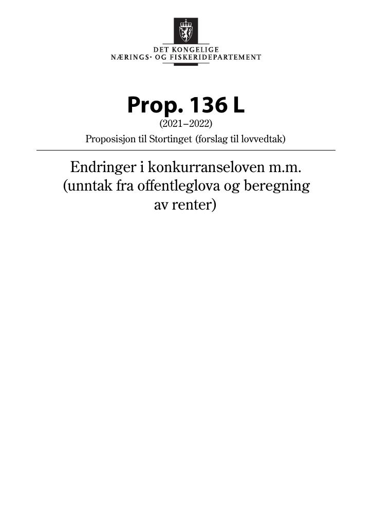 Forsiden av dokumentet Prop. 136 L (2021–2022)