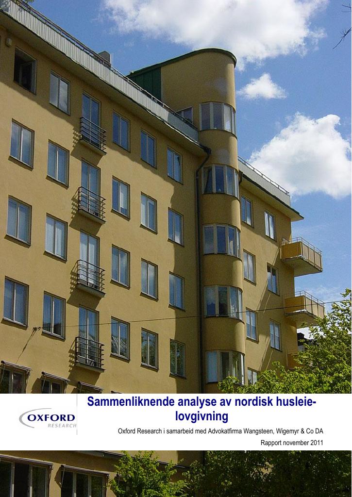Forsiden av dokumentet Sammenliknende analyse av nordisk husleielovgivning