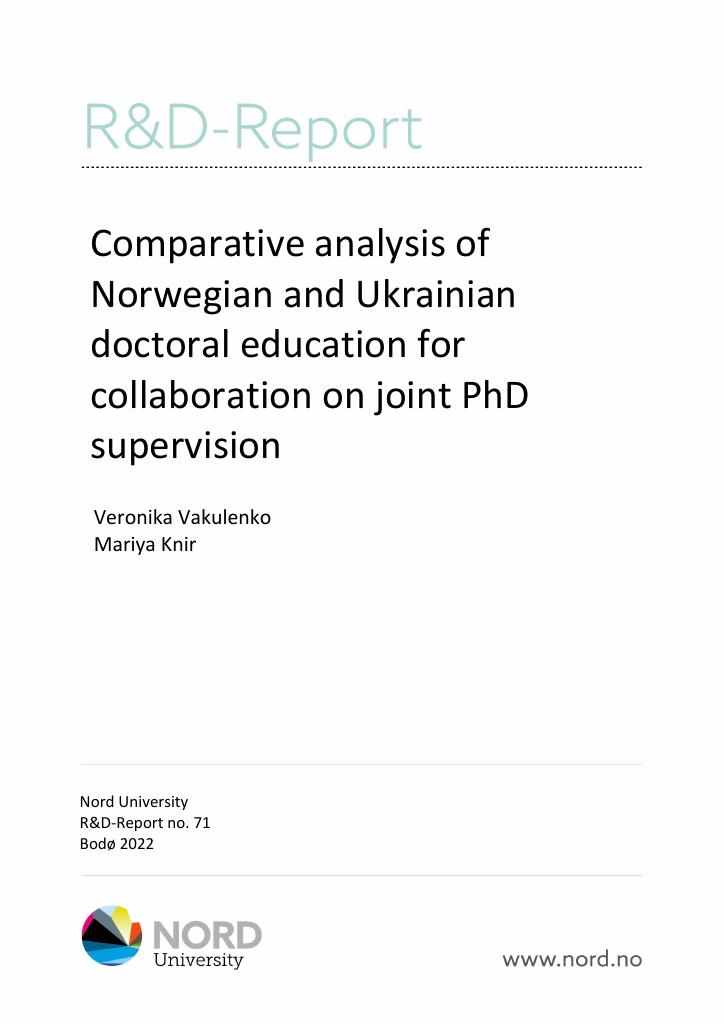 Forsiden av dokumentet Comparative analysis of Norwegian and Ukrainian doctoral education for collaboration on joint PhD supervision
