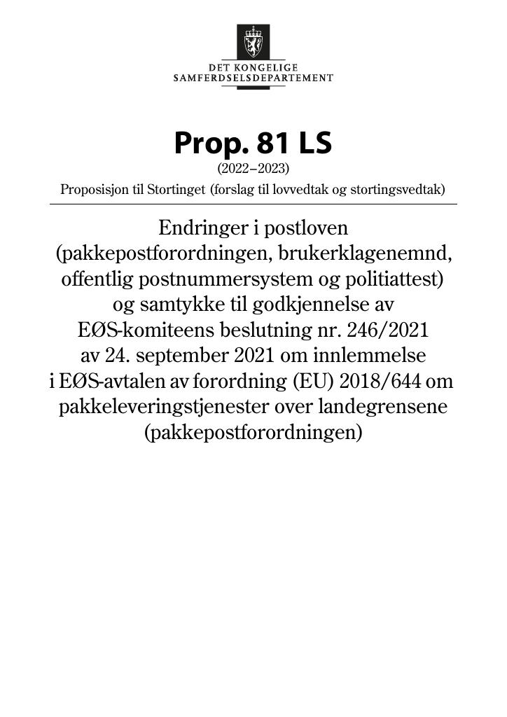 Forsiden av dokumentet Prop. 81 LS (2022–2023)