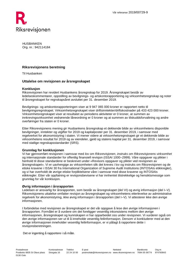 Forsiden av dokumentet Revisjonsberetning 2019 (pdf) 