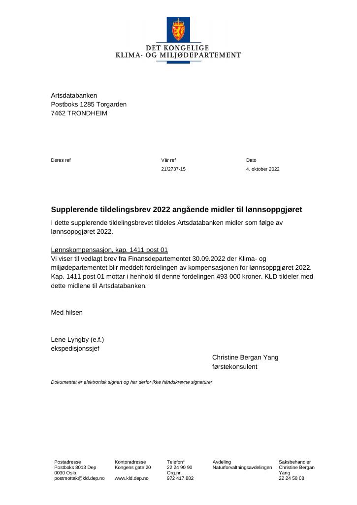 Forsiden av dokumentet Supplerende tildelingsbrev 04.10.2022