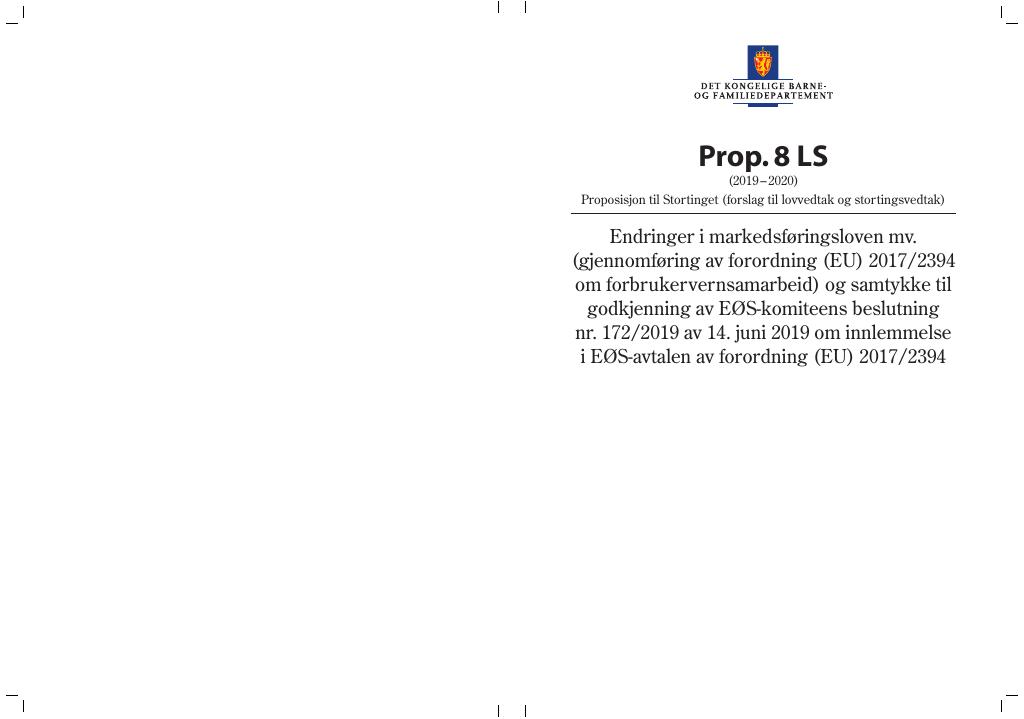 Forsiden av dokumentet Prop. 8 LS (2019–2020)