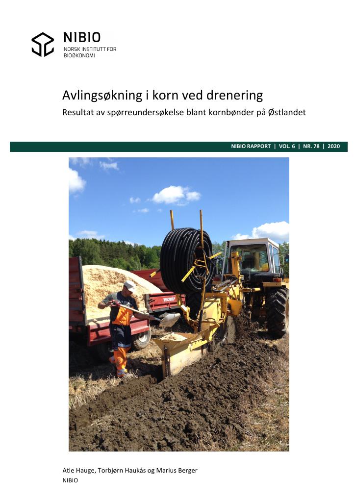 Forsiden av dokumentet Avlingsøkning i korn ved drenering