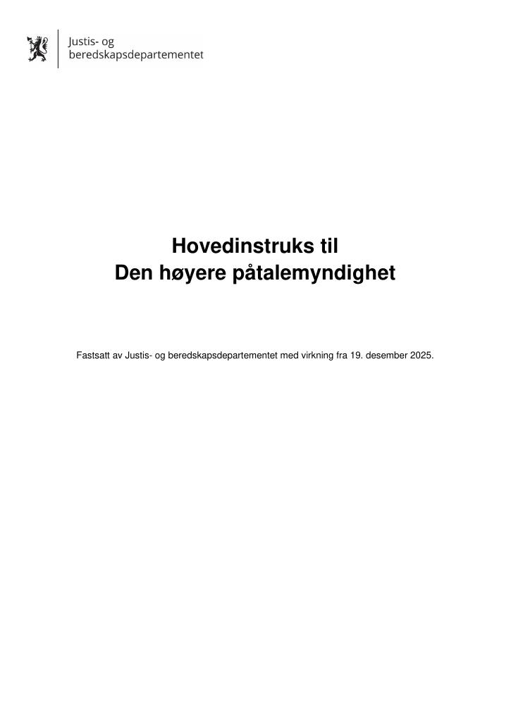 Forsiden av dokumentet Hovedinstruks til Den høyere påtalemyndighet