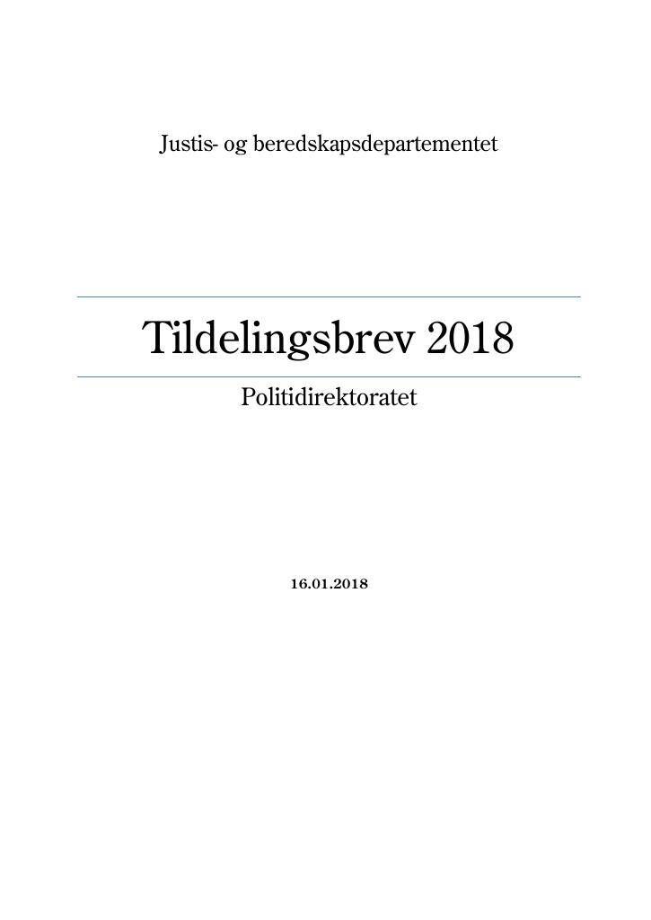 Forsiden av dokumentet Tildelingsbrev Politidirektoratet 2018