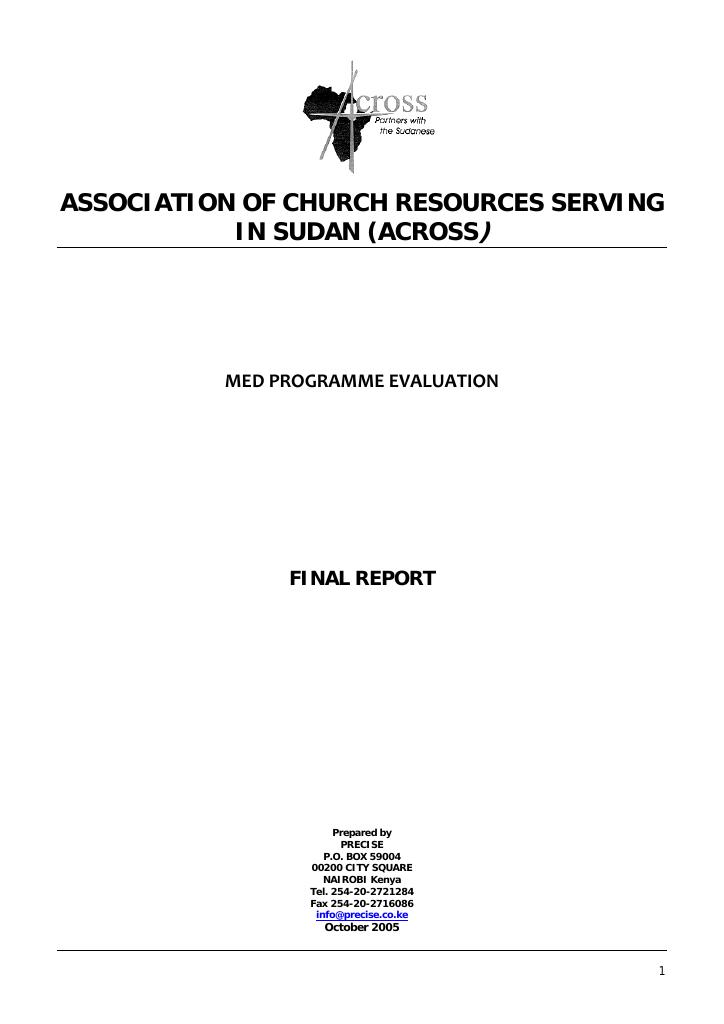 Forsiden av dokumentet Association of Church Resources Serving in Sudan (ACROSS)