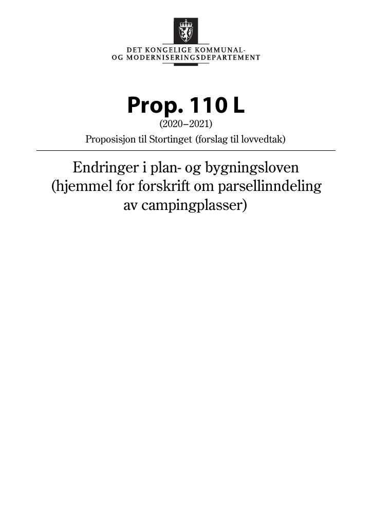 Forsiden av dokumentet Prop. 110 L (2020–2021)
