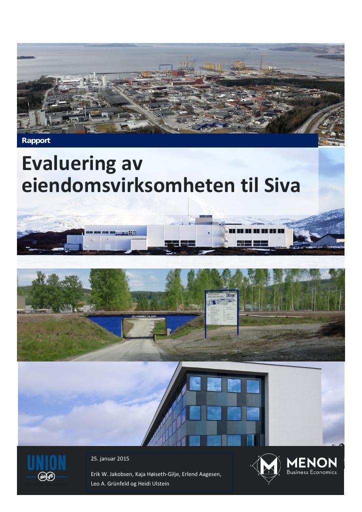 Forsiden av dokumentet Evaluering av eiendomsvirksomheten til Siva