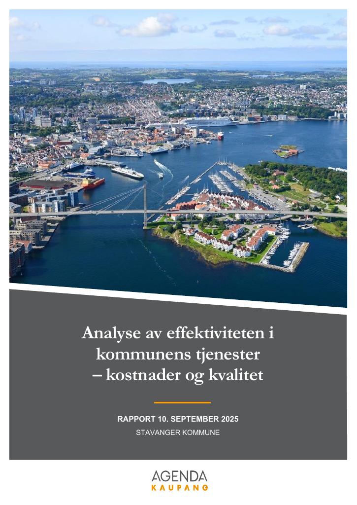 Forsiden av dokumentet Analyse av effektiviteten i kommunens tjenester – kostnader og kvalitet