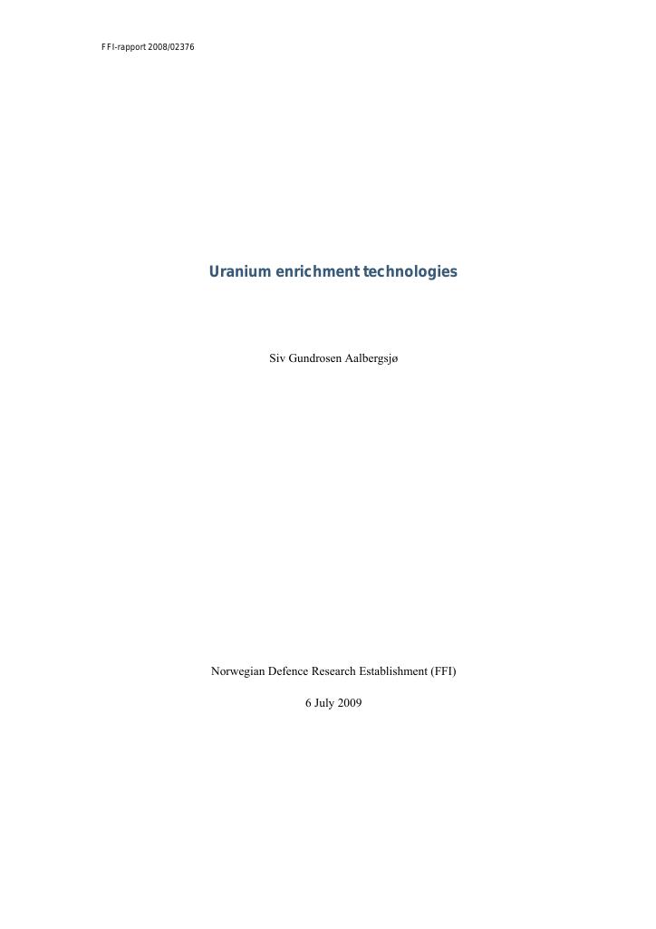 Forsiden av dokumentet Uranium enrichment technologies