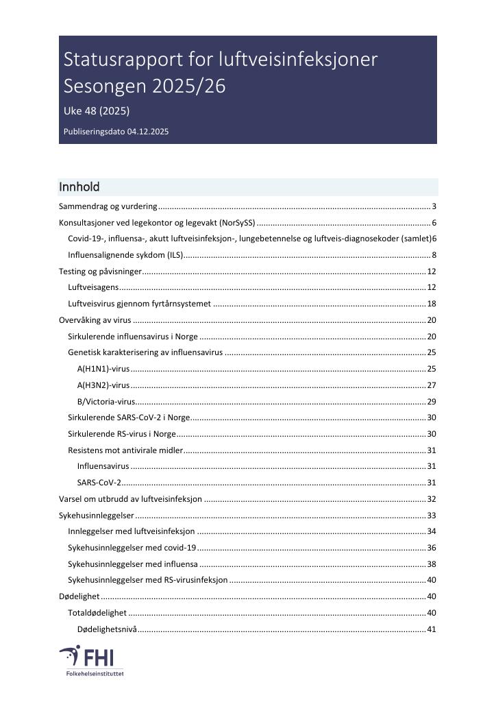 Forsiden av dokumentet Statusrapport for luftveisinfeksjoner