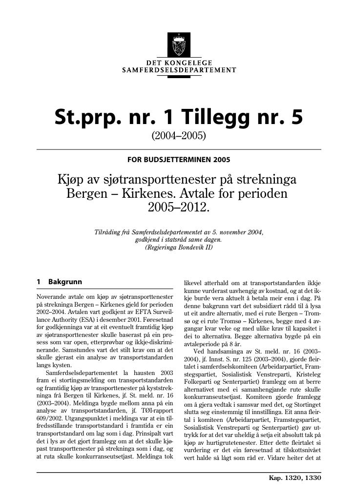 Forsiden av dokumentet St.prp nr. 1 Tillegg nr. 5 (2004-2005)