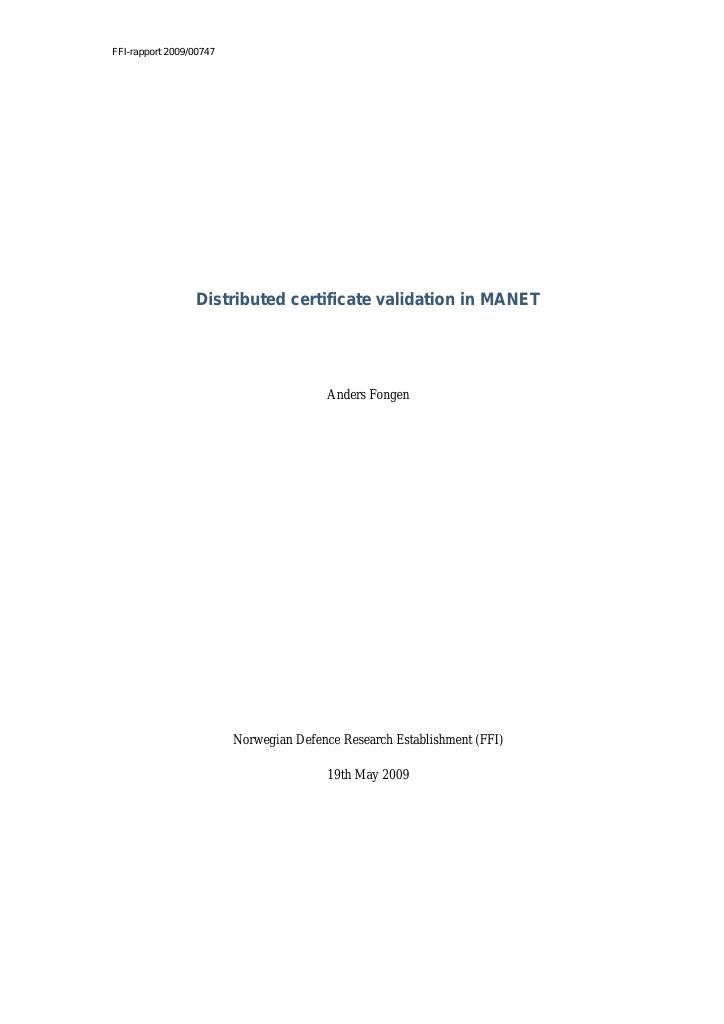 Forsiden av dokumentet Distributed certificate validation in MANET
