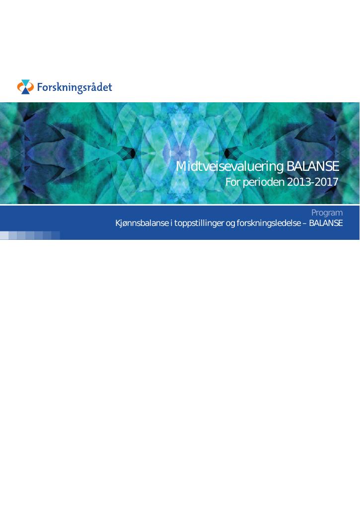 Forsiden av dokumentet Midtveisevaluering BALANSE. For perioden 2013-2017