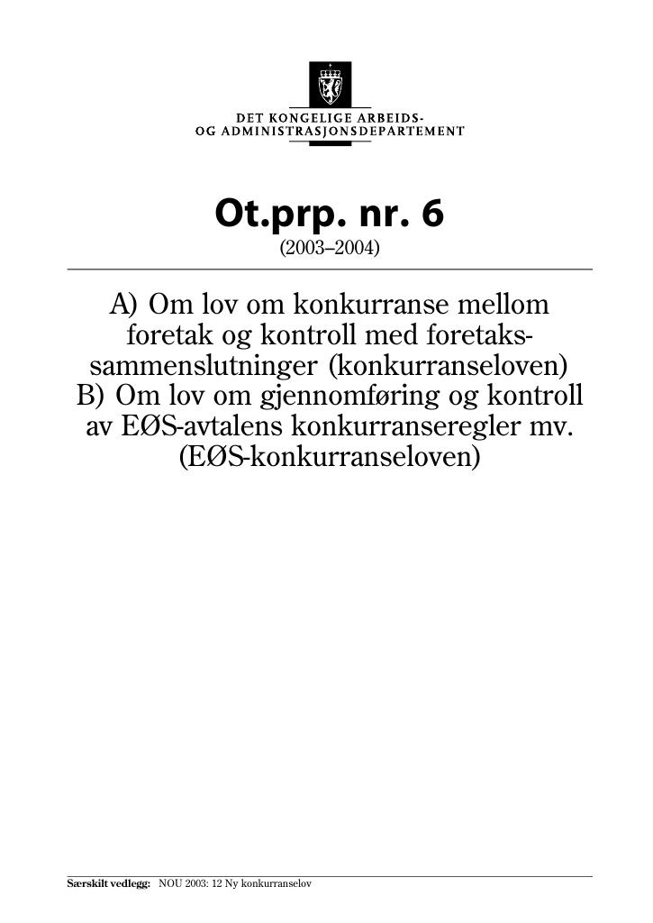 Forsiden av dokumentet Ot.prp. nr. 6 (2003-2004)