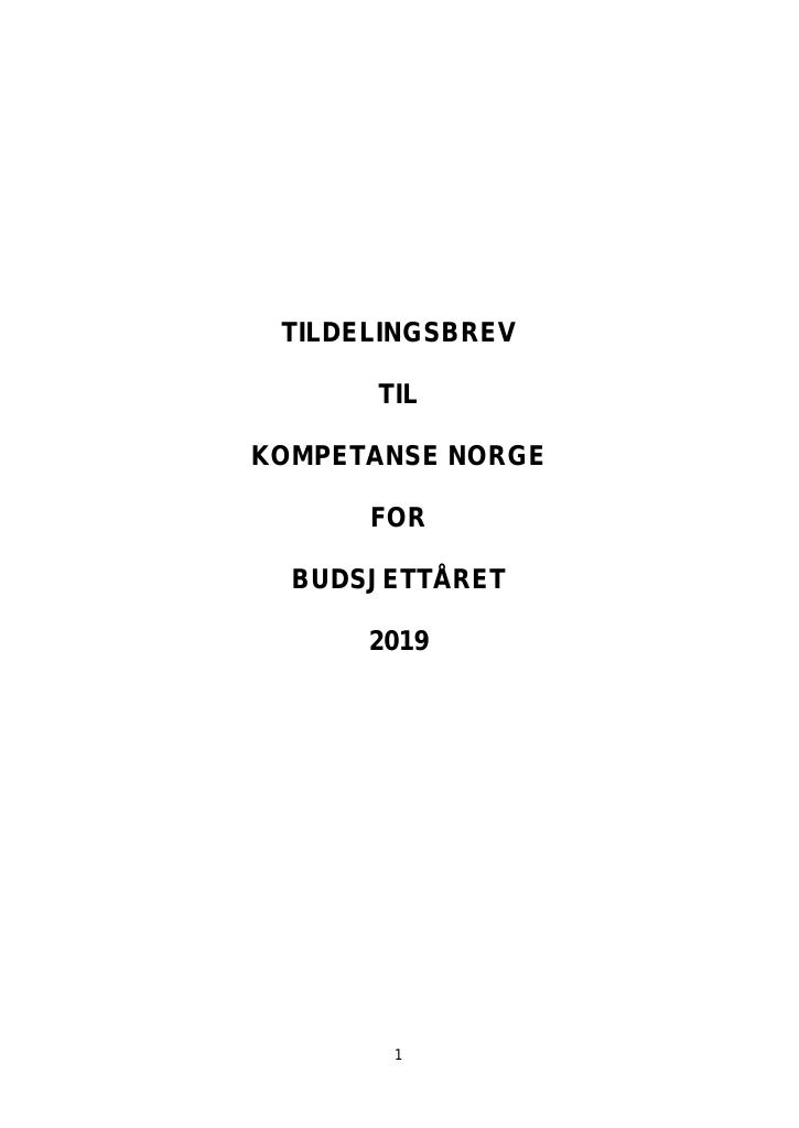 Forsiden av dokumentet Tildelingsbrev Kompetanse Norge 2019