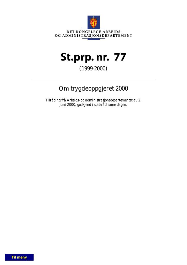 Forsiden av dokumentet St.prp. nr. 77 (1999-2000)