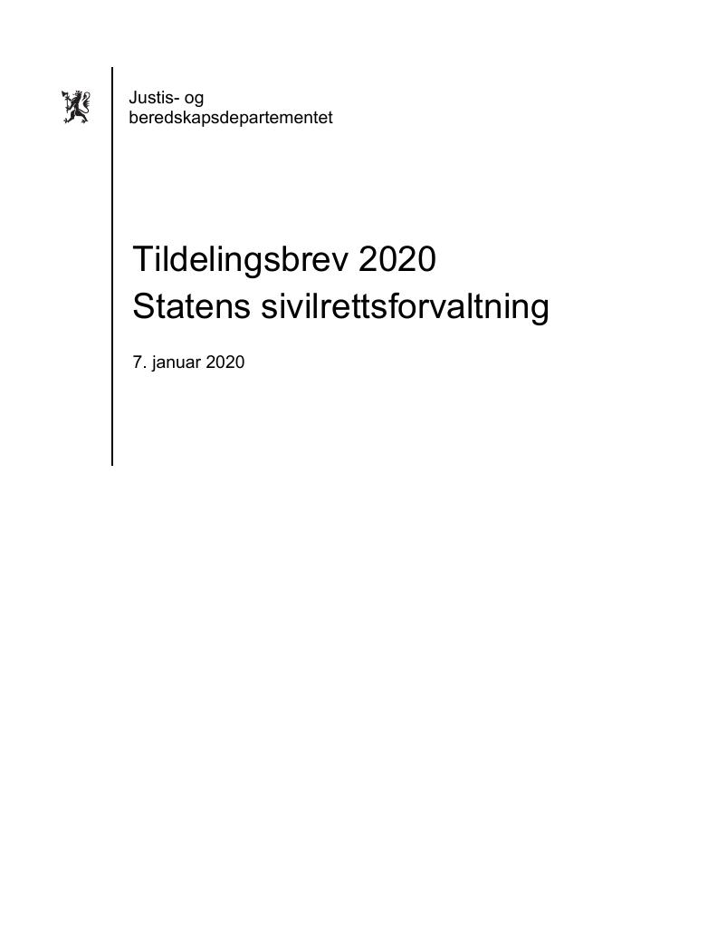 Forsiden av dokumentet Tildelingsbrev Statens sivilrettsforvaltning 2020