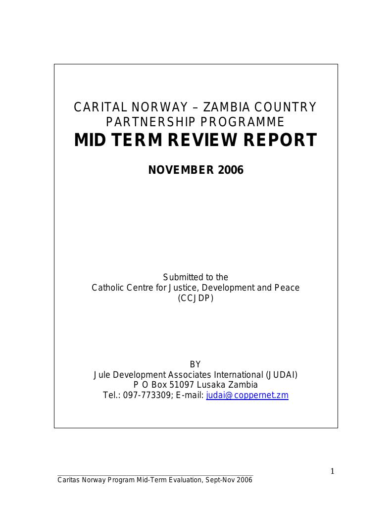 Forsiden av dokumentet Carital Norway – Zambia Coutnry Partnership Programme