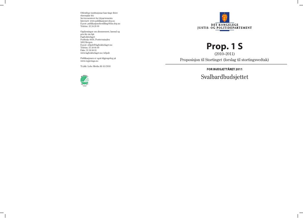 Forsiden av dokumentet Prop. 1 S  (2010–2011)