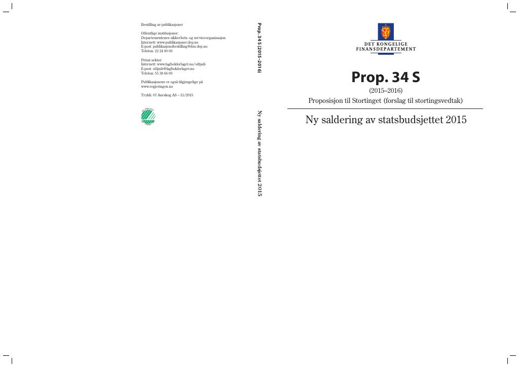 Forsiden av dokumentet Prop. 34 S (2015–2016)