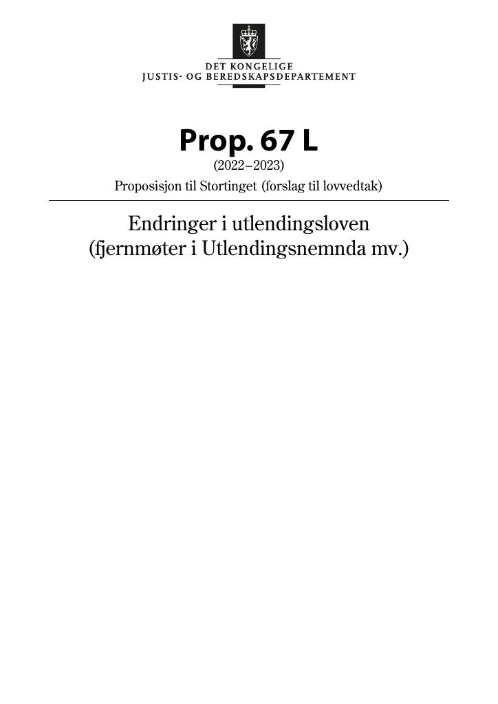 Forsiden av dokumentet Prop. 67 L (2022–2023)