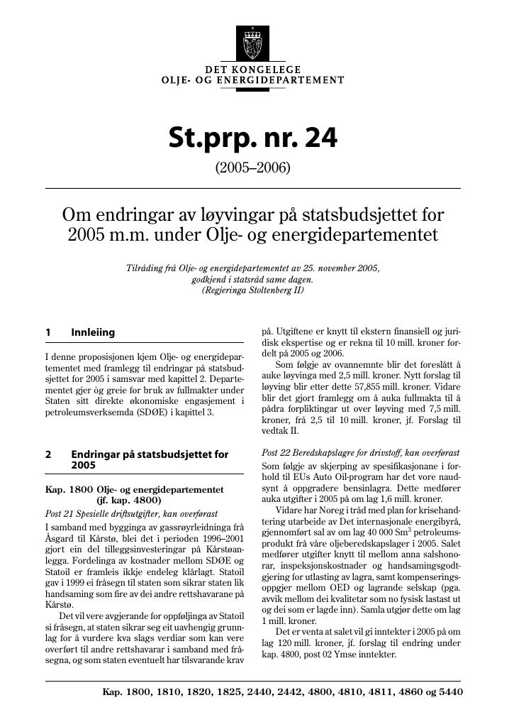 Forsiden av dokumentet St.prp. nr. 24 (2005-2006)