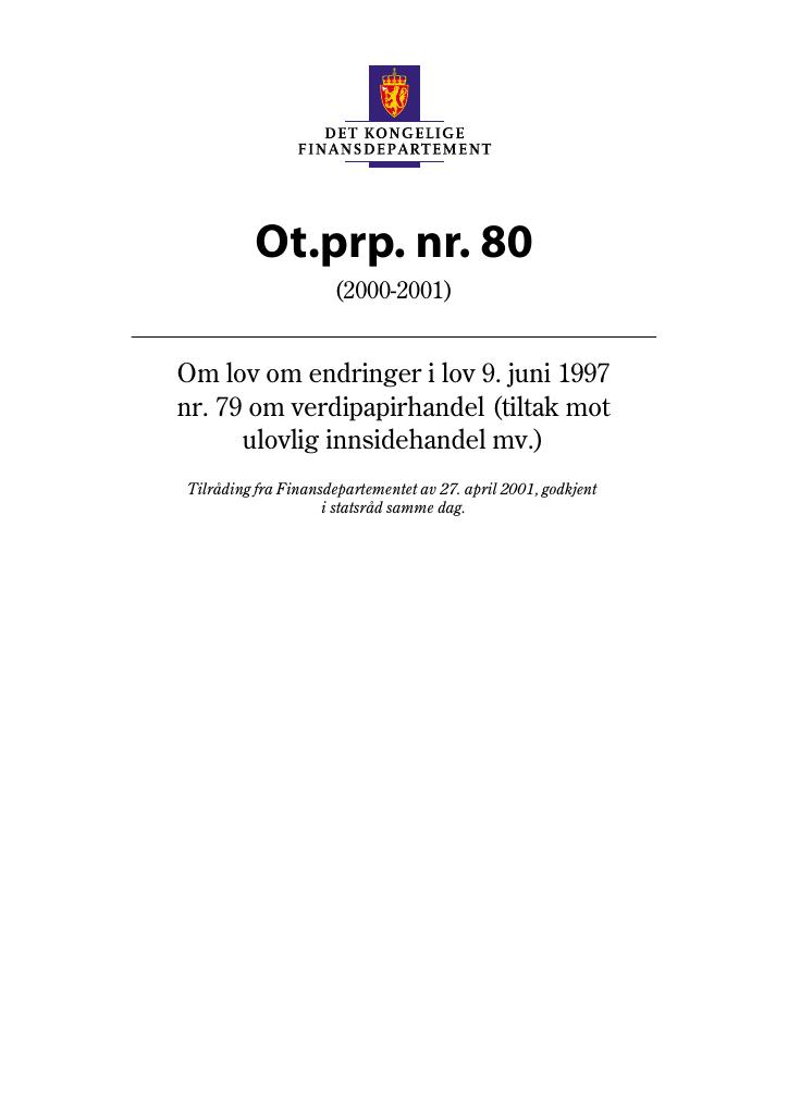 Forsiden av dokumentet Ot.prp. nr. 80 (2000-2001)