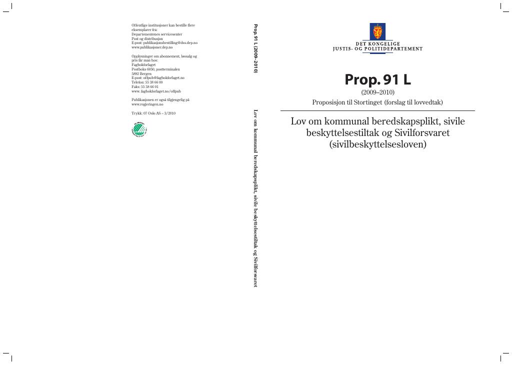 Forsiden av dokumentet Prop. 91 L (2009-2010)