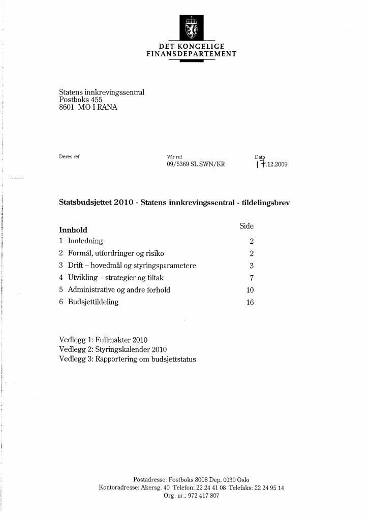 Forsiden av dokumentet Tildelingsbrev (pdf)