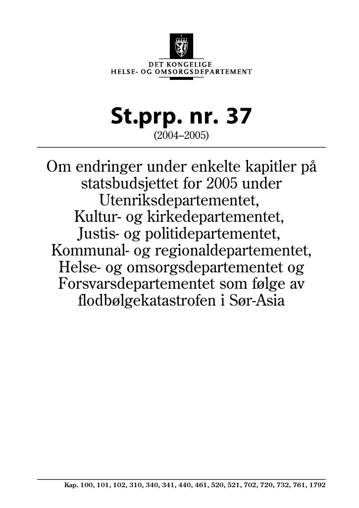 Forsiden av dokumentet St.prp. nr. 37 (2004-2005)