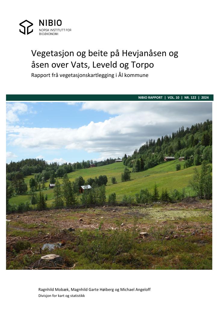 Forsiden av dokumentet Vegetasjon og beite på Hevjanåsen og åsen over Vats, Leveld og Torpo