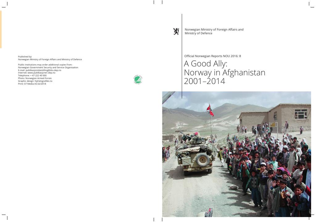 Forsiden av dokumentet NOU 2016: 8 - A Good Ally: Norway in Afghanistan 2001–2014