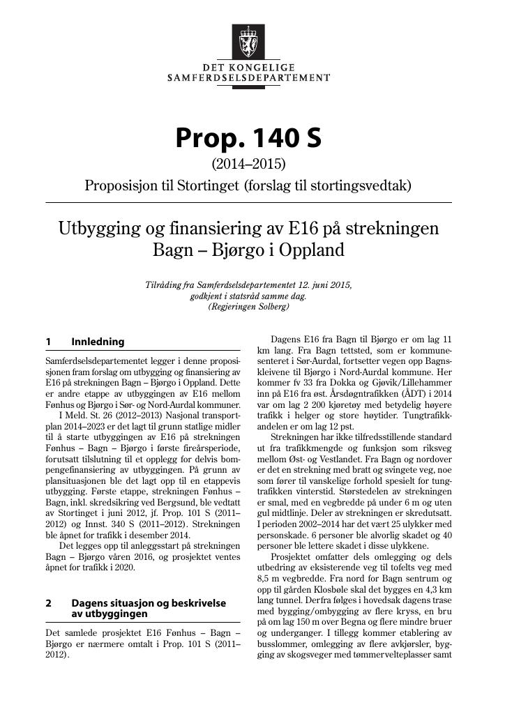 Forsiden av dokumentet Prop. 140 S (2014–2015)